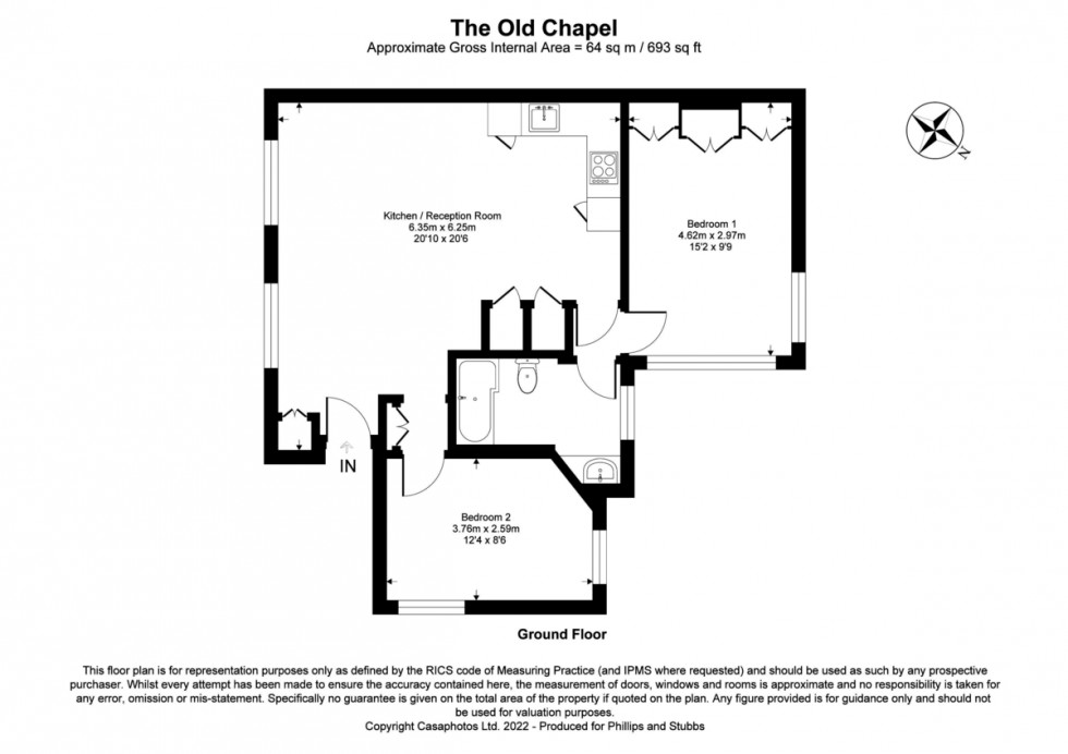 Floorplan for Studio 2 The Old Chapel, Watchbell Street, Rye TN31 7HB